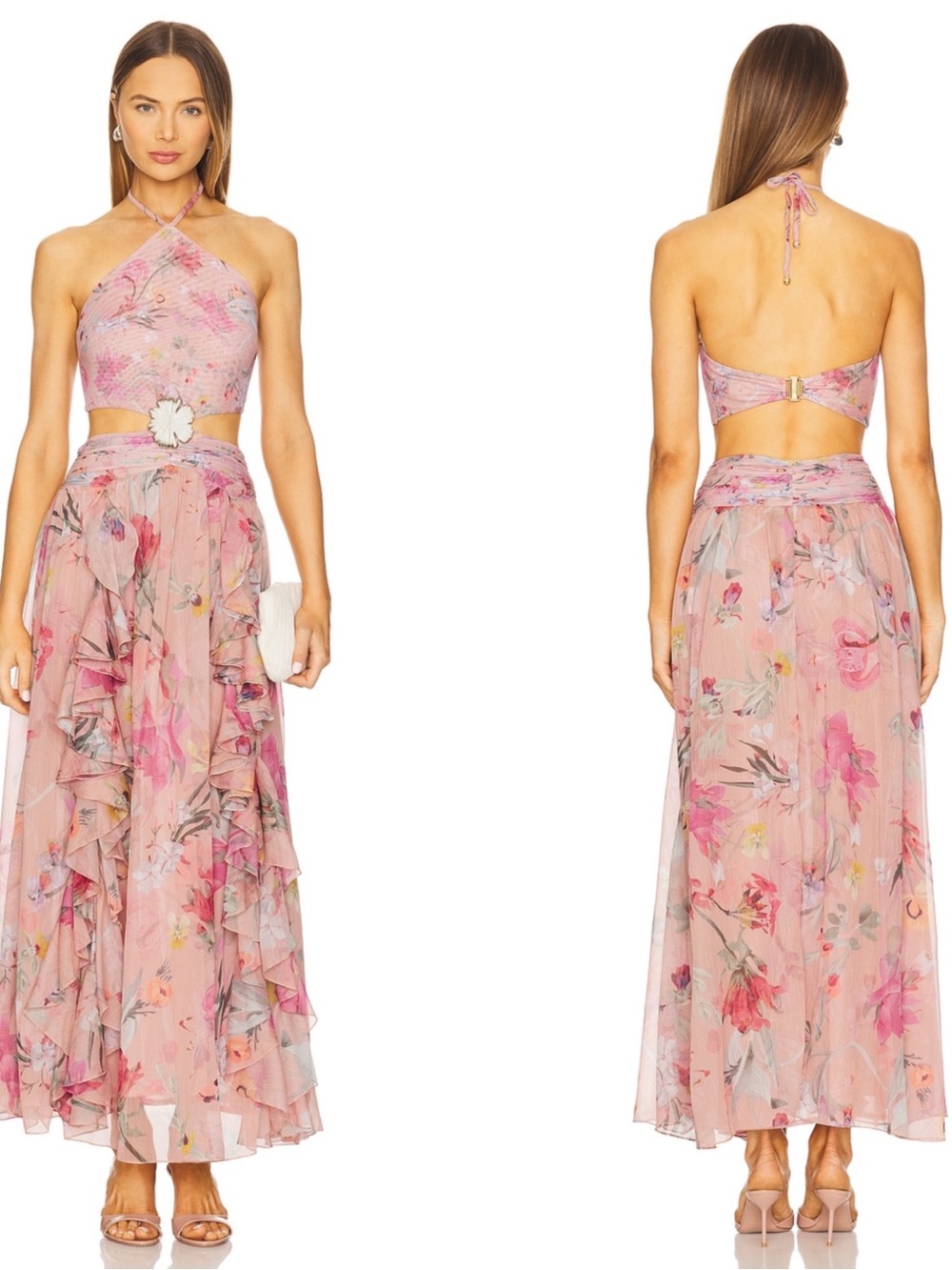 PATBO Lily Flower Floral Cutout Maxi Dress Size XS
